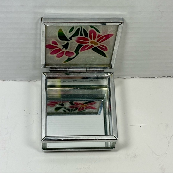 Stained Glass Pink Flower Jewelry Trinket Vanity Box Mirrored Bottom - Picture 5 of 11